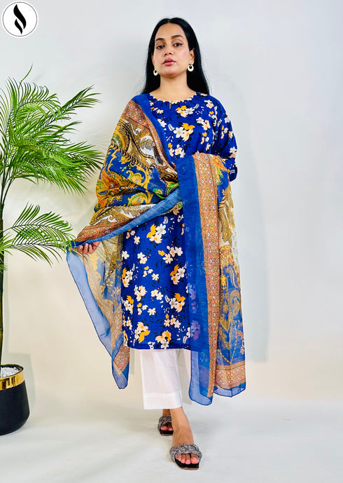 NZSC-711 Stitched 2 Piece Blue Bloom (Shirt+Dupatta) Co Ord Set Lawn